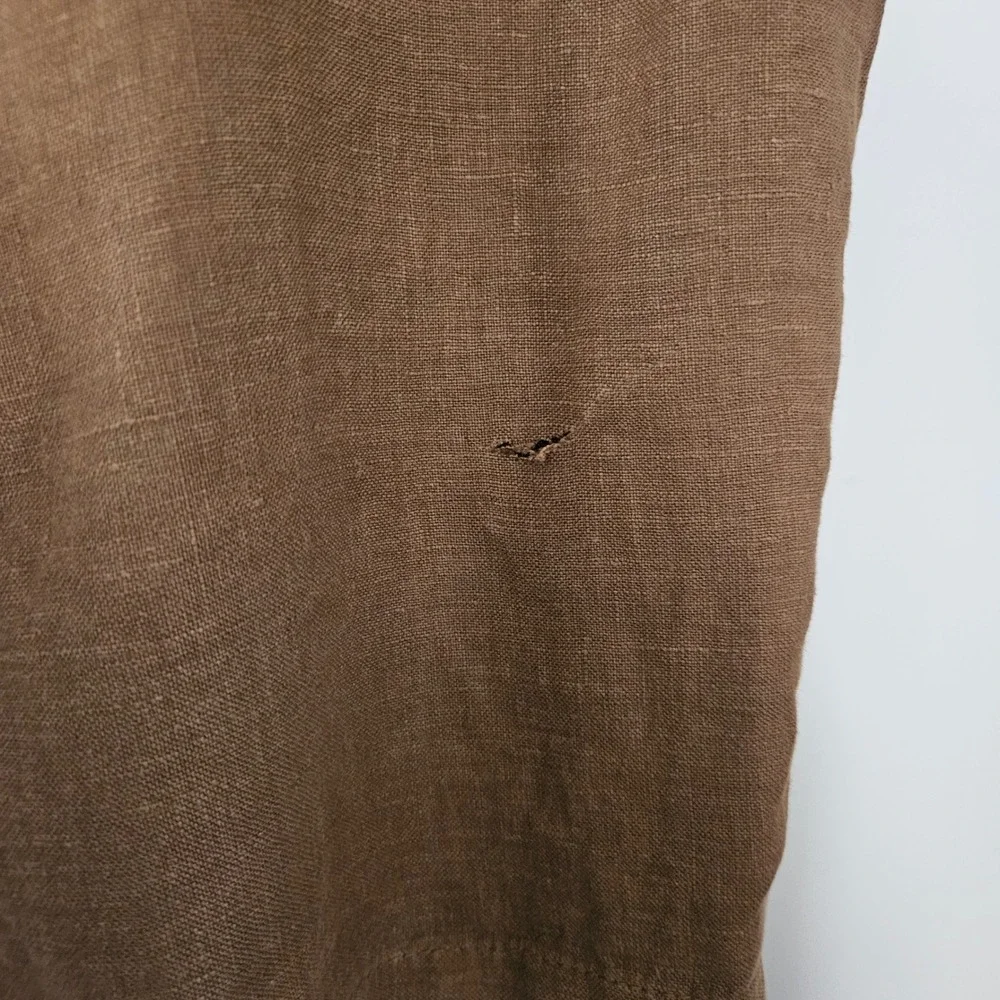 Zara Women Linen Pants M Brown Wide Leg‎ Elastic Waist Drawstring Sustainable